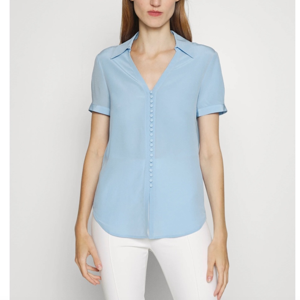 Short Sleeve Helek Silk Shirt - New With Tags - NEVER WORN - Sky Blue